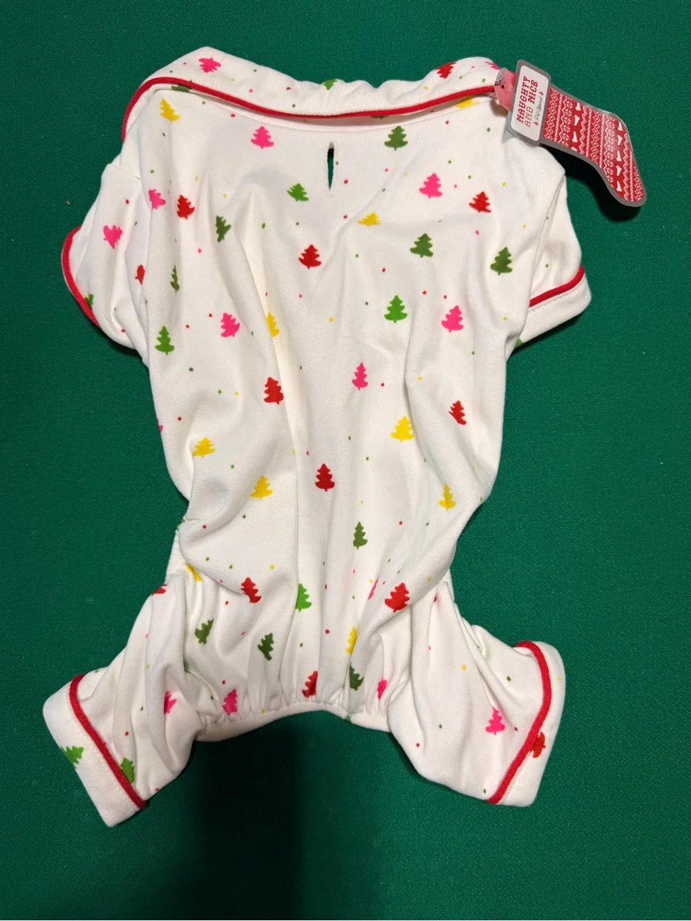 Size S Holiday Tree Print White Dog Pajamas with Red Trim